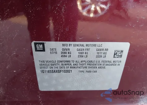 2016 Chevrolet Malibu Limited Ltz z USA, uszkodzony, nr VIN 1G11E5SAXGF102821